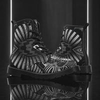Hypnotica Monochrome Combat Boots, Unisex Optical Illusion Shoes, Gothic Streetwear
