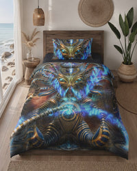 Celestial Cradle Bedding Set, Sci Fi DMT Egyptian Duvet Cover Set, Alien Pharaoh Bedding, Mystical Bedroom Decor, Psychedelic Luxury Bed Set