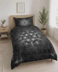 Sacred Bedding Set, Black Sacred Geometry Duvet Cover Set, Flower of Life Bedding, Mystical Bedroom Decor, Occult Geometric Bed Set