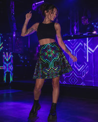 Tryptek UV Reactive Glitter Flare Skirt, Psychedelic Festival Rave Wear, UV Active