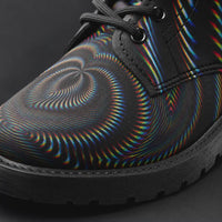 Waveform Psychedelic Combat Boots, Unisex Trippy Festival Shoes, Optical Illusion Streetwear