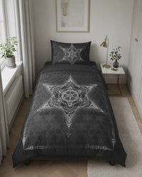 Morningstar Bedding Set, Black Sacred Geometry Duvet Cover Set, Gothic Celestial Bedding, Occult Bedroom Decor, Mystical Star Bed Set