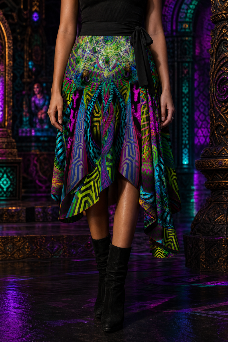 Primordial Presence Wrap Skirt lifestyle front view