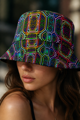 Prismatic Grid reversible bucket hat - worn portrait