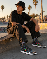 Waveform Unisex High Top Sneakers, Psychedelic Rainbow Shoes, Optical Illusion Streetwear