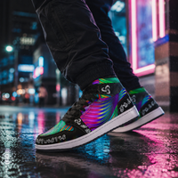 Twisted Unisex High-Top Sneakers – Psychedelic Rainbow Streetwear Shoes, Colorful Festival Sneakers, Alternative Rave Fashion