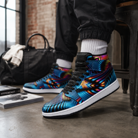 Xenoform Unisex High Top Sneakers, Psychedelic Optical Art Shoes, Colorful Festival Streetwear, Rave Fashion Basketball Shoes