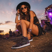 Shadow Work Unisex High Top Sneakers, Psychedelic Geometric Shoes, Black Purple Streetwear, Alternative Festival Fashion, Rave Shoes