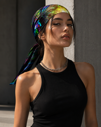 Enchanted Essence Silk Habotai Scarf Bandana, Psychedelic Art Scarf, Neon Festival Headscarf, Wearable Art Neck Scarf, Gift for Her