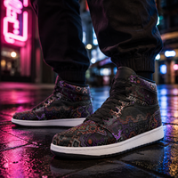 Shadow Work Unisex High Top Sneakers, Psychedelic Geometric Shoes, Black Purple Streetwear, Alternative Festival Fashion, Rave Shoes