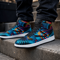 Xenoform Unisex High Top Sneakers, Psychedelic Optical Art Shoes, Colorful Festival Streetwear, Rave Fashion Basketball Shoes