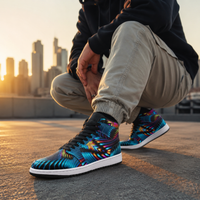 Xenoform Unisex High Top Sneakers, Psychedelic Optical Art Shoes, Colorful Festival Streetwear, Rave Fashion Basketball Shoes