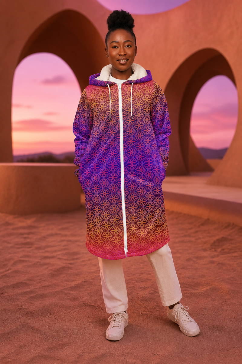 Sacral Bloom Colorful Psychedelic Zipper Cloak — approved lifestyle view 01 — 01-hero-candidate