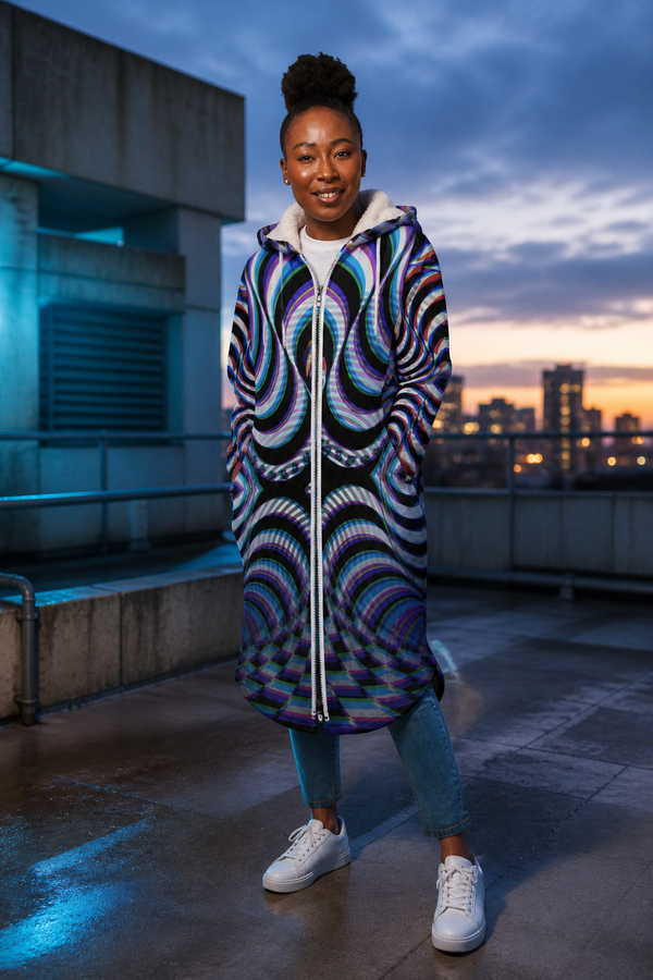 Xebrax Psychedelic Hooded Zipper Cloak — approved lifestyle view 01 — 01-hero-candidate