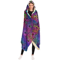 Aya Visionary Hooded Blanket, Neon Geometric Sherpa Throw, Bohemian Meditation Gift, Psychedelic Sacred Throw