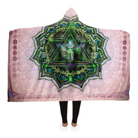 Anahata Heart Chakra Hooded Blanket, Green Mandala Sherpa Throw, Boho Meditation Gift, Sacred Geometry Blanket