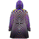 Xebrax Micro Fleece Cloak, Hooded Wearable Art, Psychedelic Festival Layer — front — hood lowered