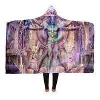 Vitruvian Spirit Hooded Blanket, Chakra Figure Sacred Geometry Sherpa Throw, Visionary Art Gift, Esoteric Diagram Blanket