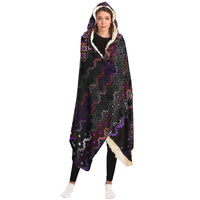 Twilight Healing Hooded Blanket, Tribal Cross Geometric Sherpa Throw, Moody Boho Gift, Dark Sacred Geometry Blanket