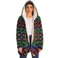 Icaro Micro Fleece Cloak, Hooded Wearable Art, Psychedelic Festival Layer — back spread — hood raised