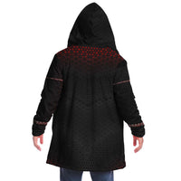 Sacred Cloak Micro Fleece Cloak, Hooded Wearable Art, Psychedelic Festival Layer — front — hood lowered