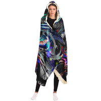 Phantasmagoria Hooded Blanket, Organic Neon Sherpa Throw, Surreal Visionary Gift, Sacred Geometry Void Blanket
