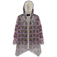 Sacred Seed Micro Fleece Cloak, Hooded Wearable Art, Psychedelic Festival Layer — front — hood raised