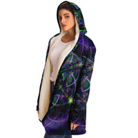 Trance Nectar Micro Fleece Cloak, Hooded Wearable Art, Psychedelic Festival Layer — back — hood raised