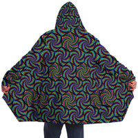 Vohex Micro Fleece Cloak, Hooded Wearable Art, Psychedelic Festival Layer — back spread — hood raised