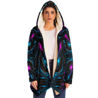 Liquid Sky Micro Fleece Cloak, Hooded Wearable Art, Psychedelic Festival Layer — front — hood lowered