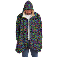 Vohex Micro Fleece Cloak, Hooded Wearable Art, Psychedelic Festival Layer — front — hood raised