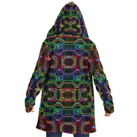 Icaro Micro Fleece Cloak, Hooded Wearable Art, Psychedelic Festival Layer — back — hood raised