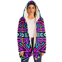 Mystic Mandala Micro Fleece Cloak, Hooded Wearable Art, Psychedelic Festival Layer — back — hood raised