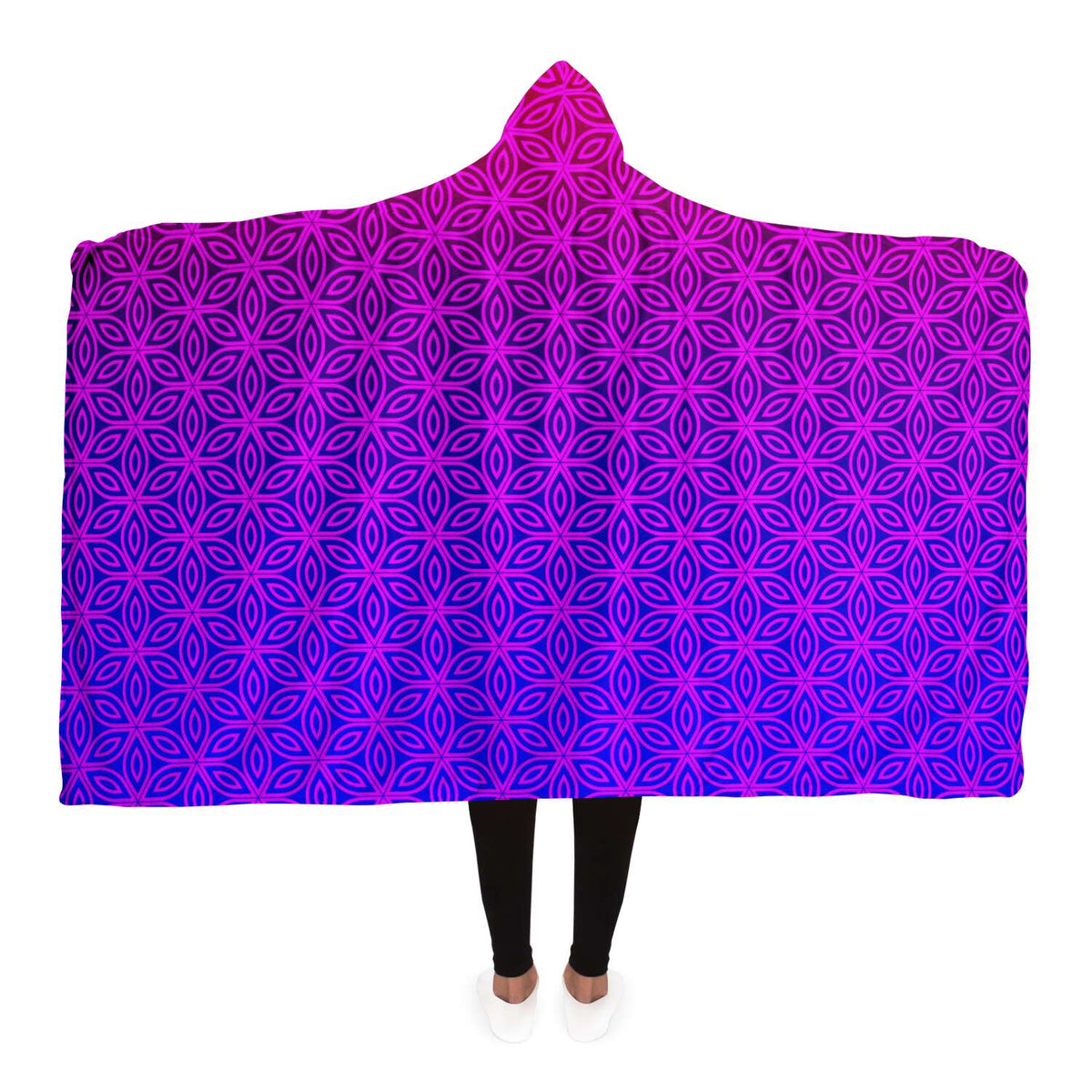 Sacral Bloom Hooded Blanket, Floral Eye Mandala Sherpa Throw, Magenta Boho Gift, Psychedelic Tessellation Blanket