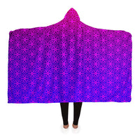 Sacral Bloom Hooded Blanket, Floral Eye Mandala Sherpa Throw, Magenta Boho Gift, Psychedelic Tessellation Blanket