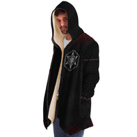 Morningstar Cloak Micro Fleece Cloak, Hooded Wearable Art, Psychedelic Festival Layer — back — hood raised