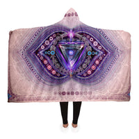 Ajna Third Eye Chakra Hooded Blanket, Purple Mandala Sherpa Fruit Throw, Meditation Gift, Sacred Geometry Blanket