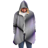 Purple Drift Micro Fleece Cloak, Hooded Wearable Art, Psychedelic Festival Layer — front — hood lowered