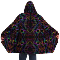 Psytron Micro Fleece Cloak, Hooded Wearable Art, Psychedelic Festival Layer — front — hood raised