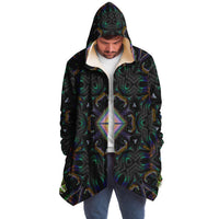 Hyperjewels Micro Fleece Cloak, Hooded Wearable Art, Psychedelic Festival Layer — back spread — hood raised