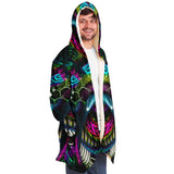 Jungle Juice Micro Fleece Cloak, Hooded Wearable Art, Psychedelic Festival Layer — front — hood lowered