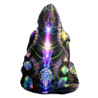 Mystic Temptation Hooded Blanket, Cosmic Shaman Neon Sherpa Throw, Bohemian Ceremonial Gift, Visionary Spiritual Blanket