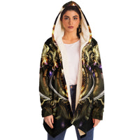 Witness Micro Fleece Cloak, Hooded Wearable Art, Psychedelic Festival Layer — back — hood raised