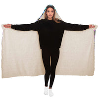 Xenowave Hooded Blanket, Neon Wave Geometric Sherpa Throw, Electric Boho Gift, Luminous Ribbon Blanket