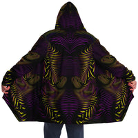 Velvet Flow Micro Fleece Cloak, Hooded Wearable Art, Psychedelic Festival Layer — back spread — hood raised
