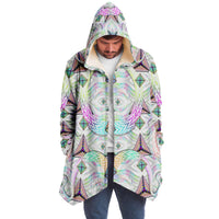 Hyperjewels Micro Fleece Cloak, Hooded Wearable Art, Psychedelic Festival Layer — back — hood raised