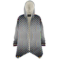 Codified Micro Fleece Cloak, Hooded Wearable Art, Psychedelic Festival Layer — front — hood lowered