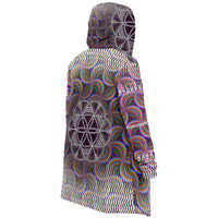 Sacred Seed Micro Fleece Cloak, Hooded Wearable Art, Psychedelic Festival Layer — back — hood raised