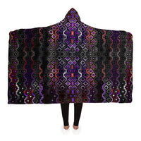 Twilight Healing Hooded Blanket, Tribal Cross Geometric Sherpa Throw, Moody Boho Gift, Dark Sacred Geometry Blanket