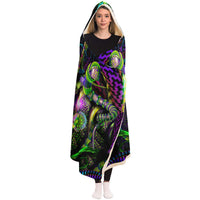 Mystic Temptation Hooded Blanket, Cosmic Shaman Neon Sherpa Throw, Bohemian Ceremonial Gift, Visionary Spiritual Blanket